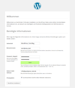 WordPress-Installation Willkommen