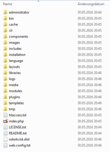 Abbildung 4 - Joomla-Ordnerstruktur nach dem entpacken auf dem lokalen PC