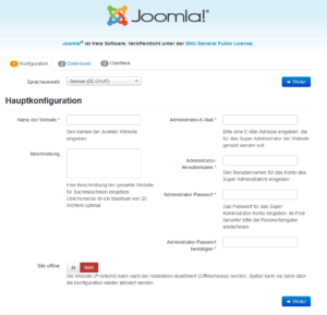 Abbildung 5 - Joomla-Setup, Startbildschirm